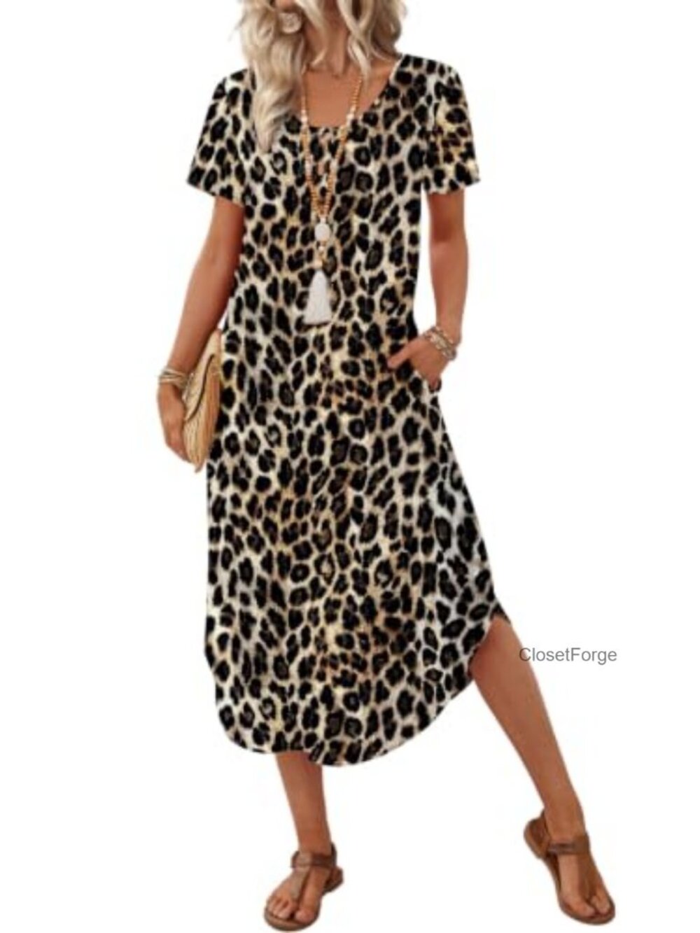 Women's Midi Dress Summer Casual Tshirt Dress with Pockets Resort Wear